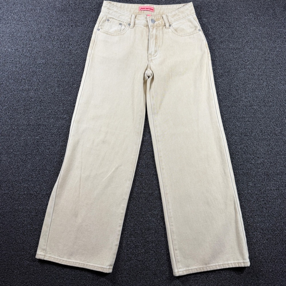 Jeans and Glam Wide Leg High Rise Jeans Women's 0 Khaki Embroidered pocket